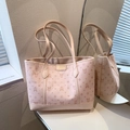 Borsa tote rosa chiaro con stampa a coniglio e placca logo per il pendolarismo - Rosa