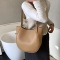 Borsa tote minimalista in pelle marrone cammello con spalline regolabili - Cachi