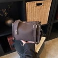 Vintage dark brown Boston bag in pebble leather with silver buckles and shoulder strap - Brown