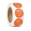Rotolo di etichette arancioni handmade vintage con timbro 100% original per regali - Stile Fatto a Mano Rosso Arancio / 25mm