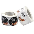 Bloemen Thank You stickers op rollen in zwart en wit voor decoratieve verpakkingen - Wit*25mm