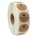 Roll of round kraft paper Thank You stickers with black heart for bakery and gift packaging - Default *25mm