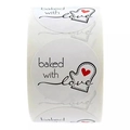 Baked with love stickers on roll, decorative heart oven mitt round sealing labels - White*25mm