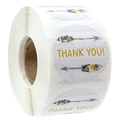 Rolle weiße runde Aufkleber mit bunten Pfeilen und goldenem Thank You Text für Verpackung - 25mm / 500 Stk/Rolle / bunt