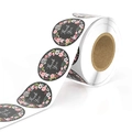 Floral Thank You stickers roll with black background and elegant wreath design - Standard Spec / Black Base Color
