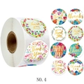 Roll of 8 floral wreath Thank You stickers with gold lettering for mail packaging - 25mm