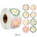Detail showing 8 floral design Thank You stickers for gift wrapping and envelopes - Style NO.8 / 25mm