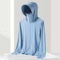Lichtblaue UPF50+ Sonnenschutzjacke mit integrierter Gesichtsmaske und Kapuze - L / Herren-Gletscherblau