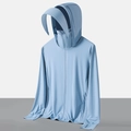 Giacca protettiva solare UPF50+ celeste con cappuccio e maschera per il viso donna - L / Blu Glaciale (Uomini)