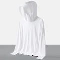 Giacca bianca per protezione solare con cappuccio, tesa larga, maschera e fori per pollici - L / Bianco Giada (Uomini)