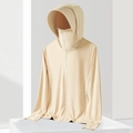 Light beige UPF 50+ sun protection jacket with hood, face mask and thumbholes for outdoor - 4XL / Tops / Female Rice Coffee