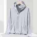 Men's silver grey UPF 50+ sun protection hoodie with thumbholes and breathable ice silk fabric - Men's Silver Gray