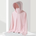 Light pink hooded sun protection jacket with built-in face mask and wide brim - 4XL / Tops / Women-Ice Mist Pink