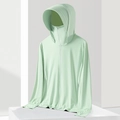 Veste de pêche vert menthe respirante UPF 50+ avec capuche et masque de protection solaire - M / Femmes-Vert Glace