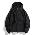 Giacca nera con cappuccio protezione solare UPF50+ con tasche cargo e tessuto tecnico - S / Nero Fantasma