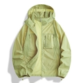 Giacca anti-UV UPF50+ verde chiaro in seta di ghiaccio con cappuccio e tasche - S / Verde Fluorescente