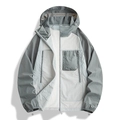 Veste de protection solaire UPF50+ en soie glacée à capuche gris et blanc - Gris Glacier