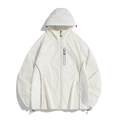 UPF50+ ice silk sun protection jacket in off-white with adjustable hood and zip pocket - S / Apricot