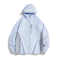 Light blue hooded UV protection jacket with dark gray splicing and zippered pocket - S / Moonlight Blue