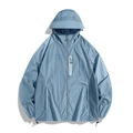 UPF 50+ ice silk sun protection jacket in mist blue with adjustable drawstring hem - S / Gray
