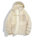 Veste pare-soleil unisexe en soie glacée anti-UV blanc crème avec capuche et poches - XS / Hauts / Abricot Beige