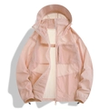 Veste de protection solaire rose à capuche en tissu de soie glacée avec poches et cordon - XS [80-95] / Rose Doux