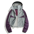Women's UV protection hooded jacket with gray purple and black color block design - S / Cloud Grey/Deep Purple