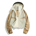 Breathable UPF50+ hooded sun jacket in khaki and grey color-block outdoor style - Khaki/Coffee