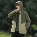 Outdoor waterproof jacket with olive green and khaki color-blocking and detachable fleece - S / Men's Army Green-Khaki