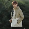 Men's khaki and beige waterproof 3-in-1 hiking jacket with hood and reflective sleeve details - S / Men's Khaki-Soft Stone White