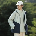 Men's outdoor hooded jacket with light and dark blue color-block windproof design - S / Men's Gravel Gray-Deep Blue