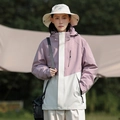 Outdoor windproof hooded jacket in purple-pink and beige patchwork for men and women - S / Women's Light Purple-Ivory