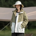 Outdoor 3-in-1 waterproof jacket in olive green and white color block mountain style - S / Women's Khaki-Soft Stone White