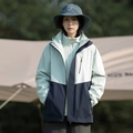 3-in-1 waterproof light green and navy blue outdoor hiking jacket with fleece lining - S / Women's Gravel Gray-Deep Blue