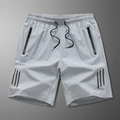 Herren Sportshorts in Hellgrau, schnelltrocknend mit Kordelzug und Reißverschlusstaschen - L / Hellgrau