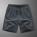 Dunkelgraue Herren Sportshorts schnelltrocknend mit Kordelzug und Reißverschlusstaschen - L / Dunkelgrau
