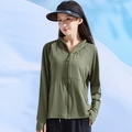 Women's ice silk sun protection jacket in dark green with UPF50+ hood and thumb holes - M / Lake Green