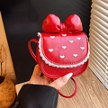 Sweet red heart crossbody bag with lace trim and large bow detail for girls - Red