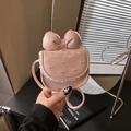 Pink heart embroidery shoulder bag with lace trim and large decorative bow detail - Pink