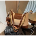 Cream and dark brown contrast crossbody bag with chain strap and teddy bear charm - With Charm / Off White