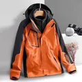 Men's 3-in-1 waterproof jacket in orange and black with removable fleece lining - L / Tops / Men's Orange