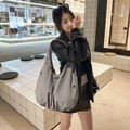 Large grey nylon hobo shoulder bag for women with casual urban commuter style - Gray