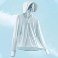 UPF 50+ lightweight light blue sun protection hoodie with face mask and thumb holes - M / Women-Jade Moon Blue
