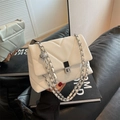 White quilted flap bag with V-shaped stitching and silver chain strap for women - Off White