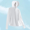 White UPF50+ sun protection jacket with hood, thumbholes and breathable outdoor fabric - M / Women-Jade White