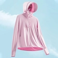 Pink UPF50+ breathable sun protection jacket with hood and thumbholes for outdoor activities - M / Women's Tender Pink