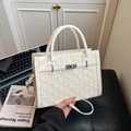 Chic cream woven handbag with silver twist lock and slim shoulder strap - White