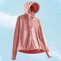 Pink UPF50+ sun protection jacket with hood, face mask and thumb holes for women - M / Women's Sunset Pink