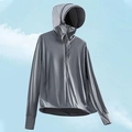 UPF 50+ breathable sun protection hoodie in grey with face shield and thumb holes - M / Men-Dark Night Gray