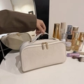 Trousse de maquillage blanc crème de grande capacité avec fermeture éclair dorée - Blanc